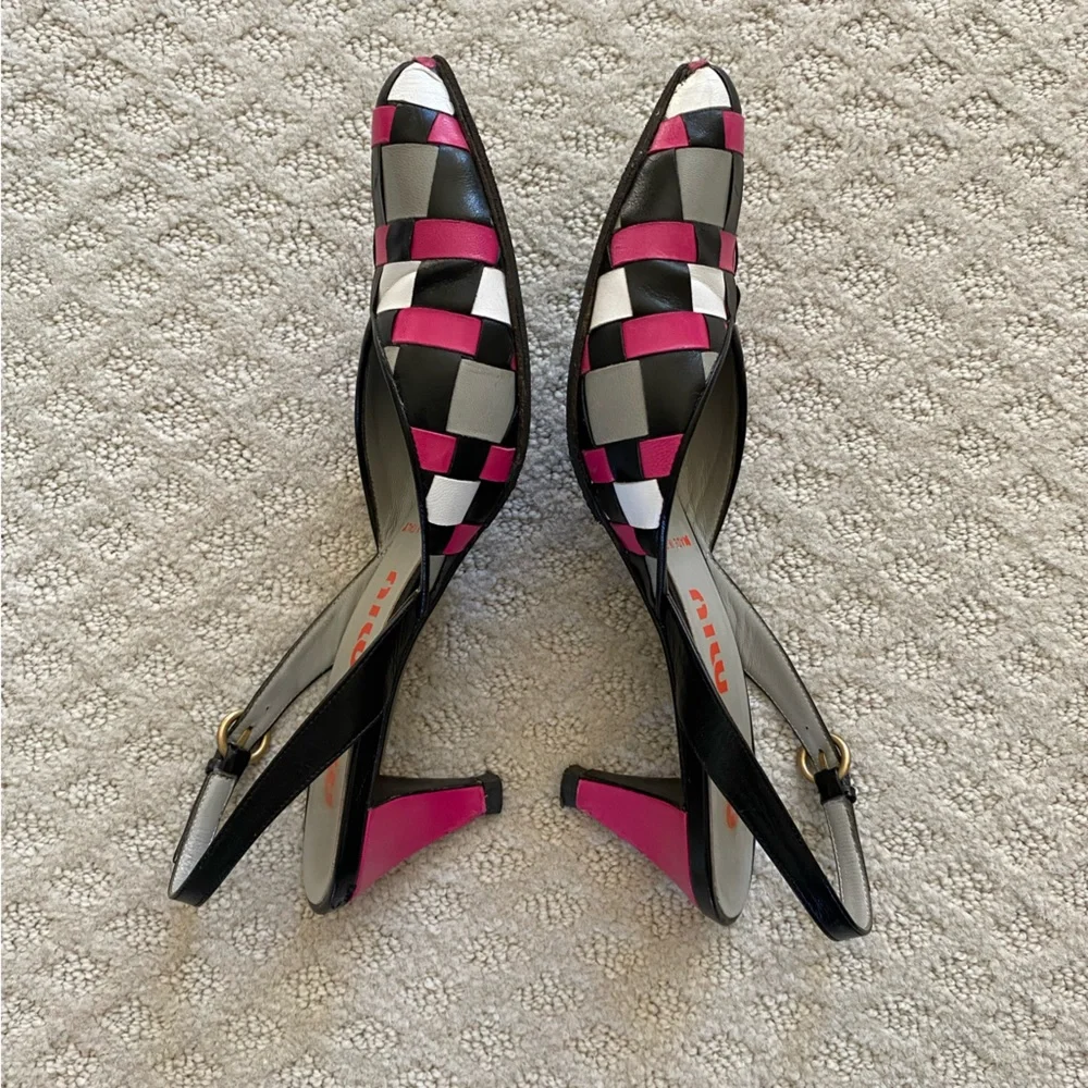 🎉HP🎉  MIU MIU slingback woven leather kitten heel pumps, size EU 36 - Picture 5 of 11